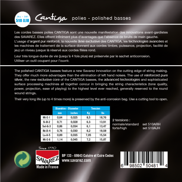 ALLIANCE CANTIGA POLISHED HIGH TENSION 510AJH | Savarez